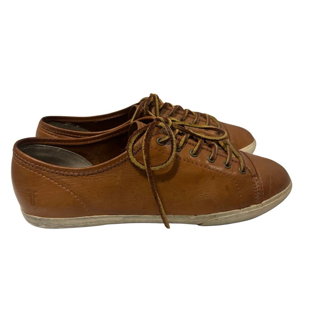 Frye Mindy Low Lace Leather Sneakers Women’s 8.5M Cognac Brown Casual Shoes